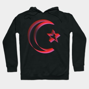 3D Red Star and Crescent Moon Design Hoodie